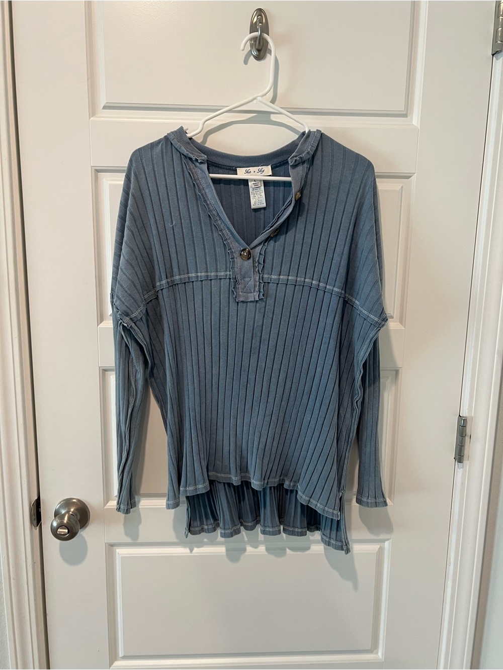 Women’s Blue Ribbed Henley Top
